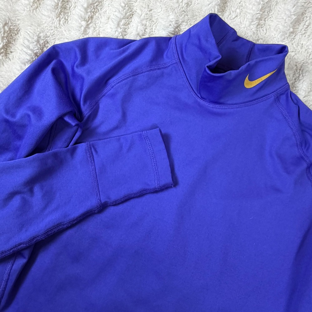 Nike Pro Hyperwarm Mock Neck Long Sleeve Purple Gold Swoosh 337466-541 Mens M